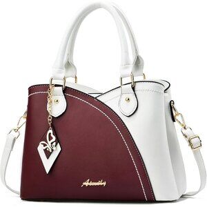 Women’s Wine White PU Leather Tote Satchel | Crossbody Shoulder Handbag